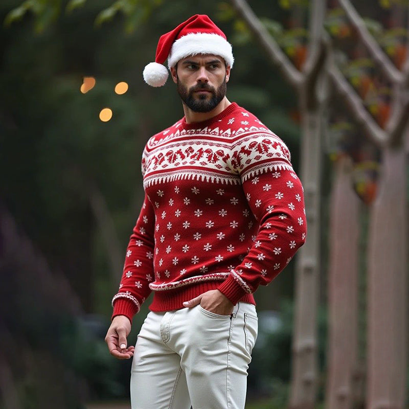 Comstylish Men's Warmth Christmas Knit Jacquard Icelandic Art Cozy Knit Sweater