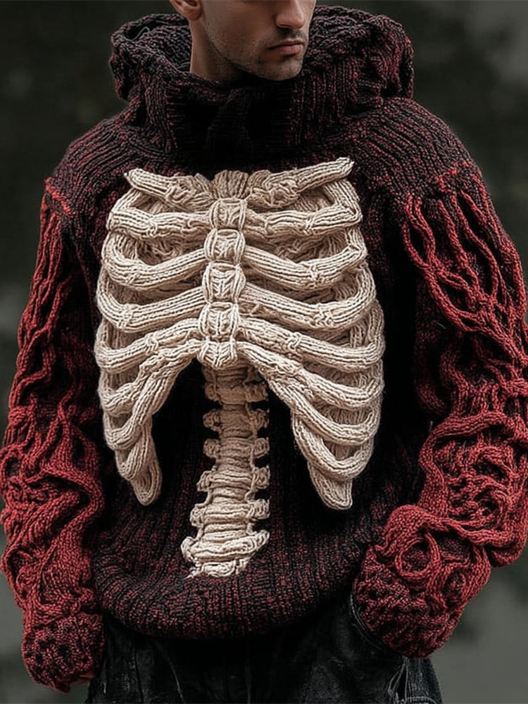 Halloween Spooky Skeleton Art Men's Chunky Knit Hoodie artswardrobe