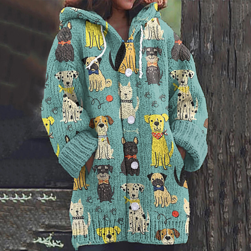 Comstylish Women's Cute Dogs Art Button Casual Sweater