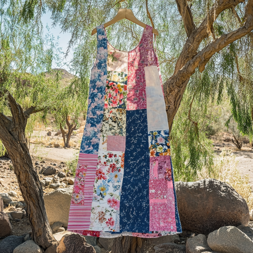 Vintage Floral Patchwork Art Linen Tank Dress artswardrobe