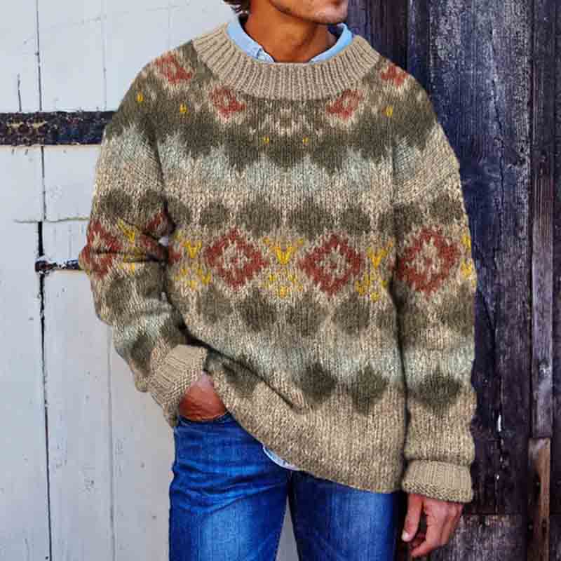 Icelandic Ethnic Geometric Pattern Print Knitted Pullover Sweater elevenforest
