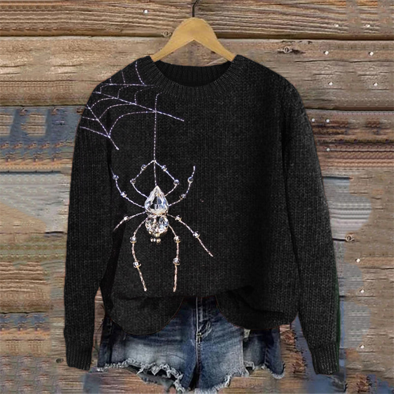 Vintage Crystal Spiders & Spiderweb Embroidered Cozy Sweater elevenforest