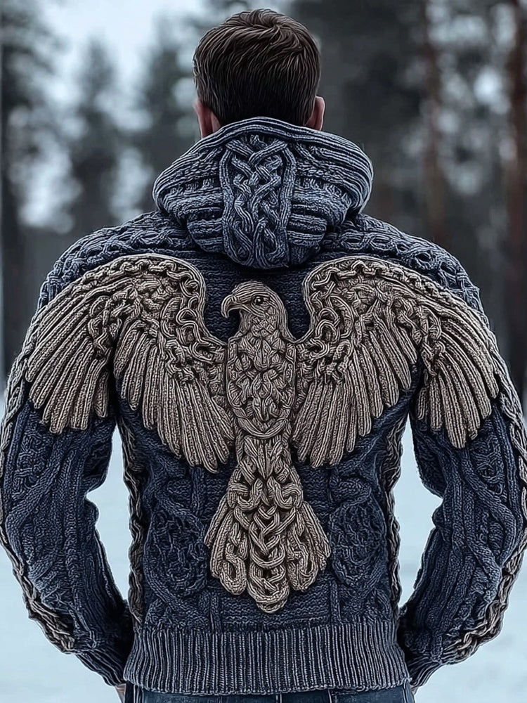 Men's Viking Tribal Eagle Celtic Chunky Hooded Sweater artswardrobe
