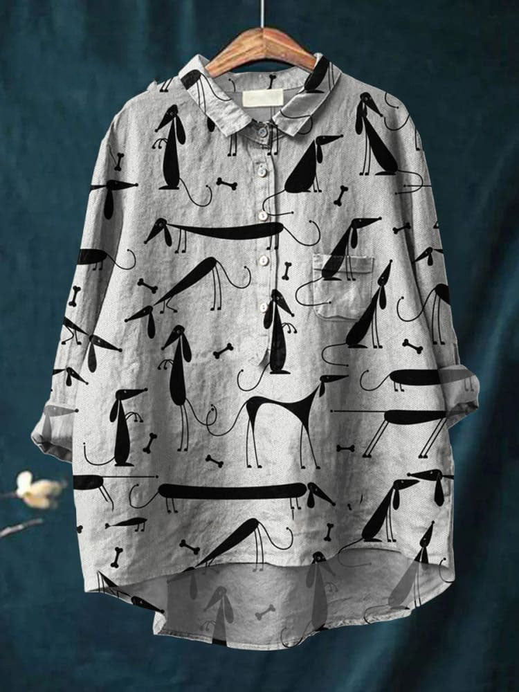Dachshund Art Print Casual Cotton And Linen Shirt