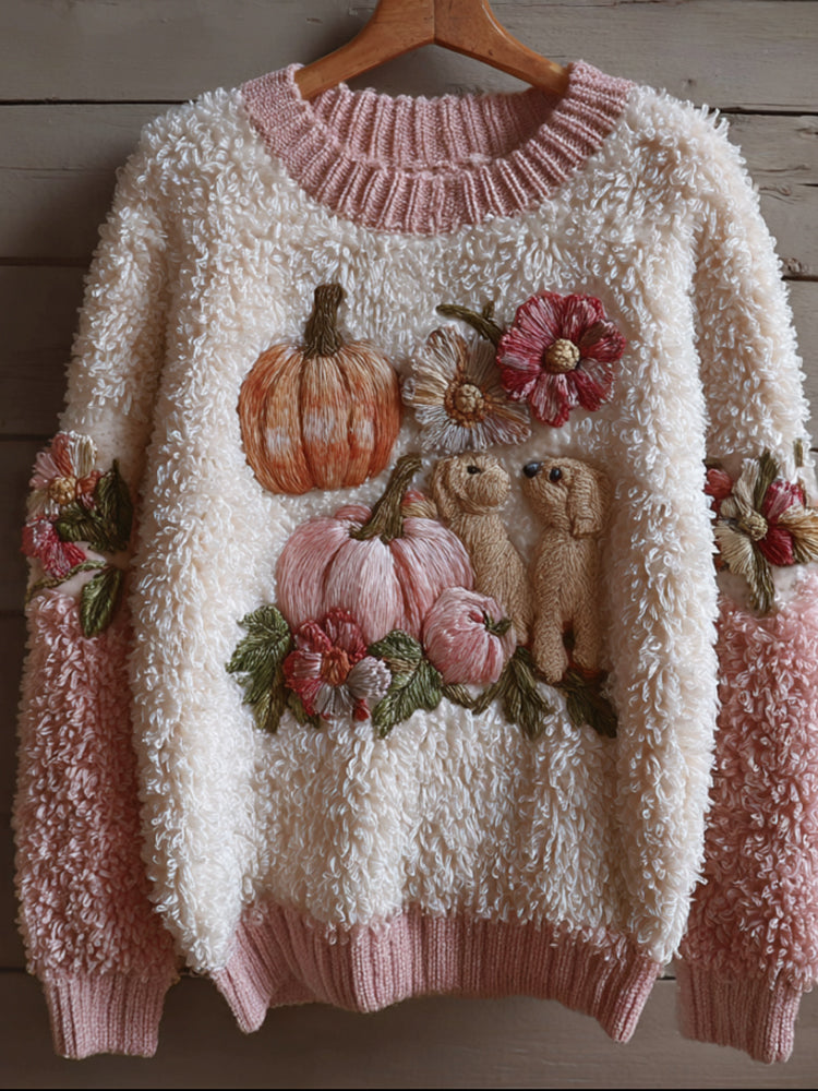 Thanksgiving Dog Pumpkin Splicing Warm Sweater artswardrobe