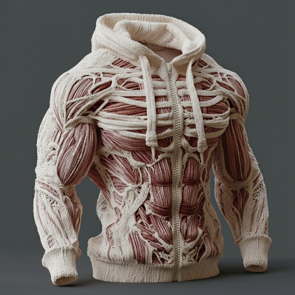 Line Art Men's Knitted Warm Zip-up Hooded Sweater artswardrobe