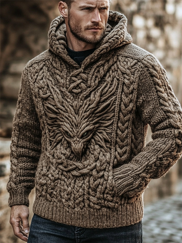 Men's Evil Dragon Viking Celtic Chunky Hooded Sweater elevenforest