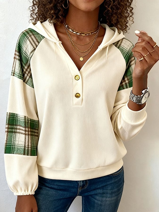 Women'S Plaid Patchwork Textured Sweatshirt
