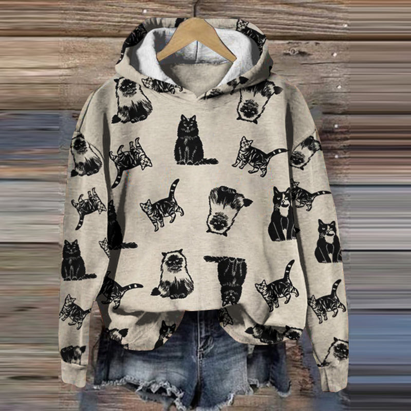 Women's All Over Cats Art Print Hoodie elevenforest