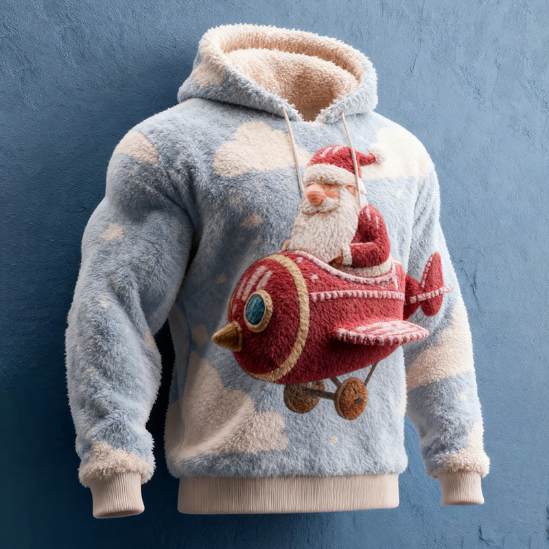 Comstylish Men's Fun Santa Claus Flannel Hooded Sweatshirt