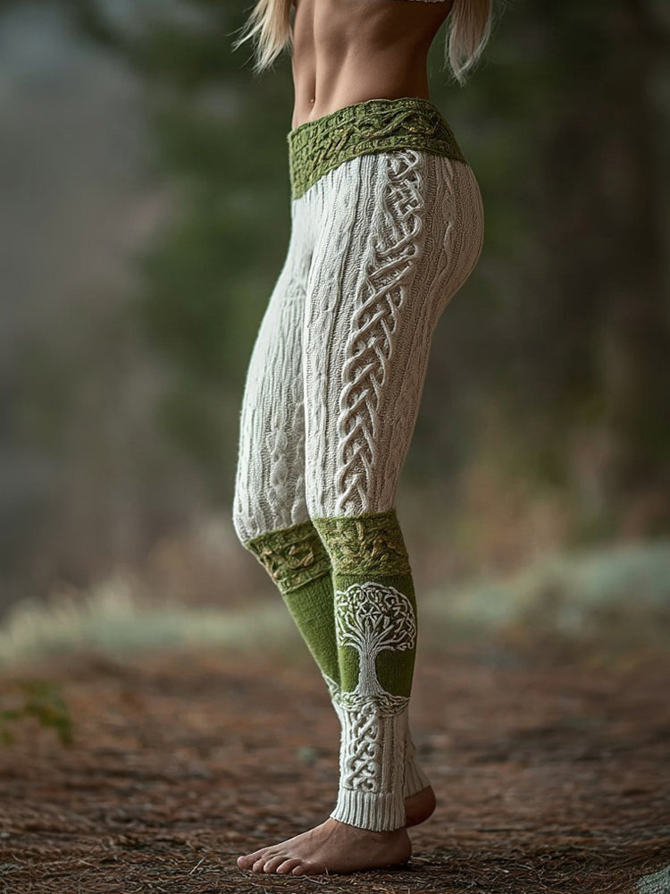 Viking Tree Of Life Pattern Celtic Knit Comfy Leggings artswardrobe