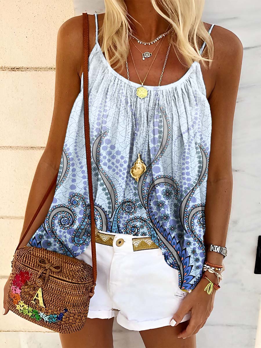 Women's Light Blue Gradient Paisleyv Art Print Tank Top