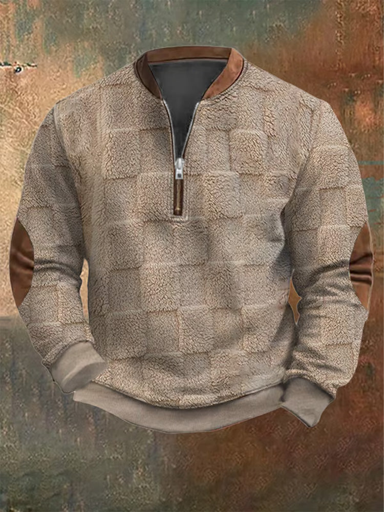 Men's Plush Texture Print Casual Zipper Sweatshirt artswardrobe