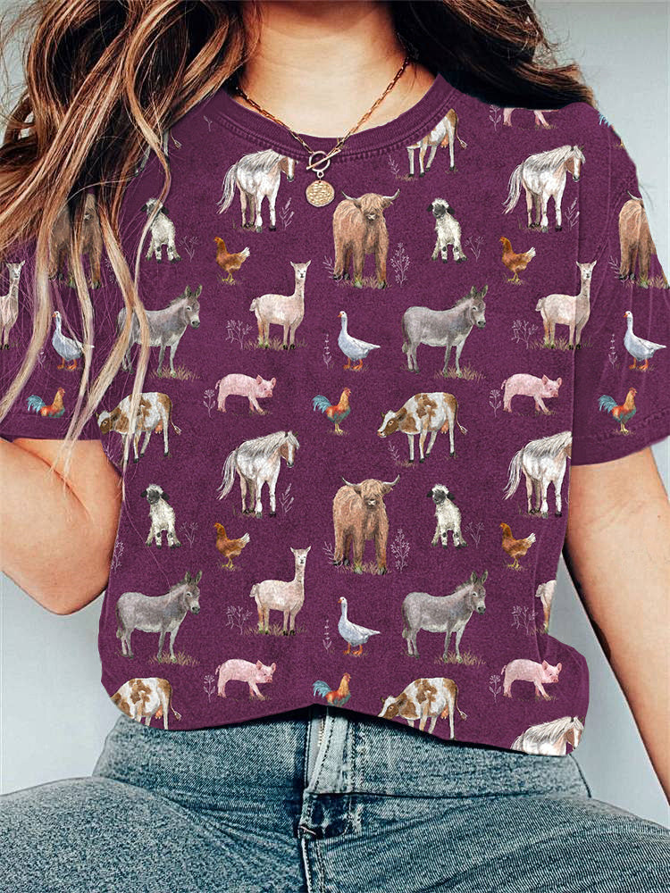 Farm Animals Print Casual Cozy T-Shirt artswardrobe