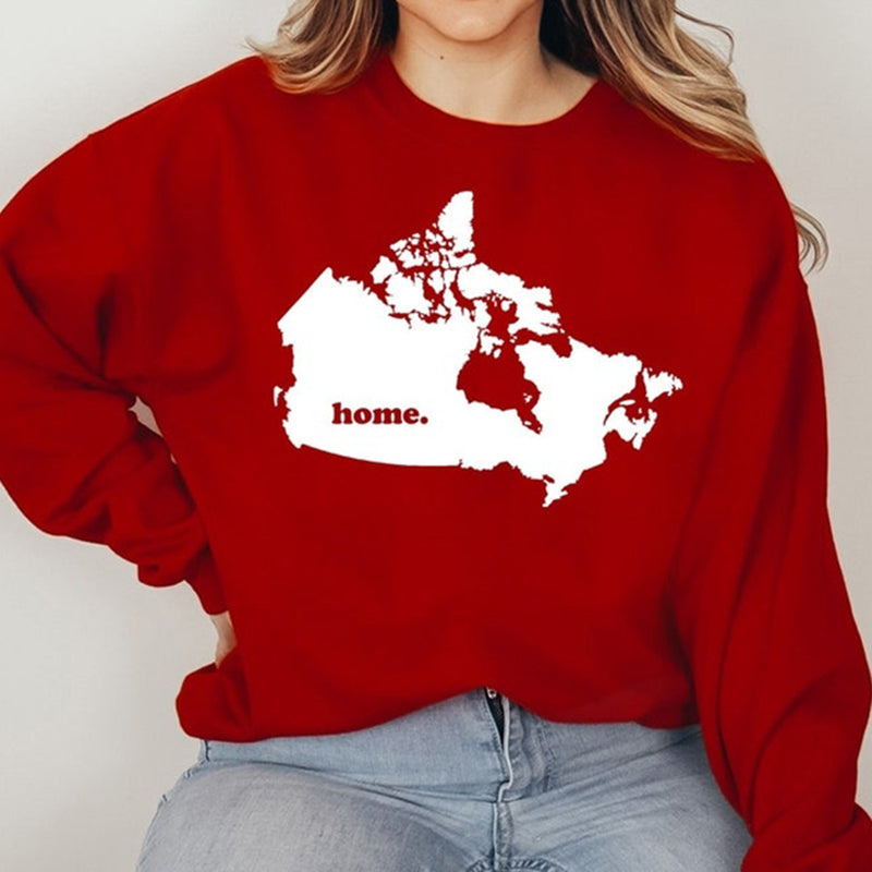 Canada Map Print Crew Neck Casual Sweatshirt elevenforest