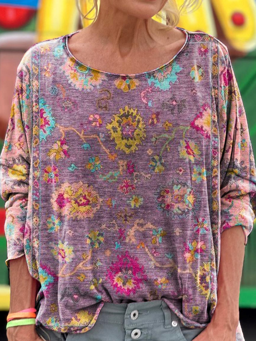 Vintage Ethnic Pattern Art Print Casual Long Sleeve T-Shirt