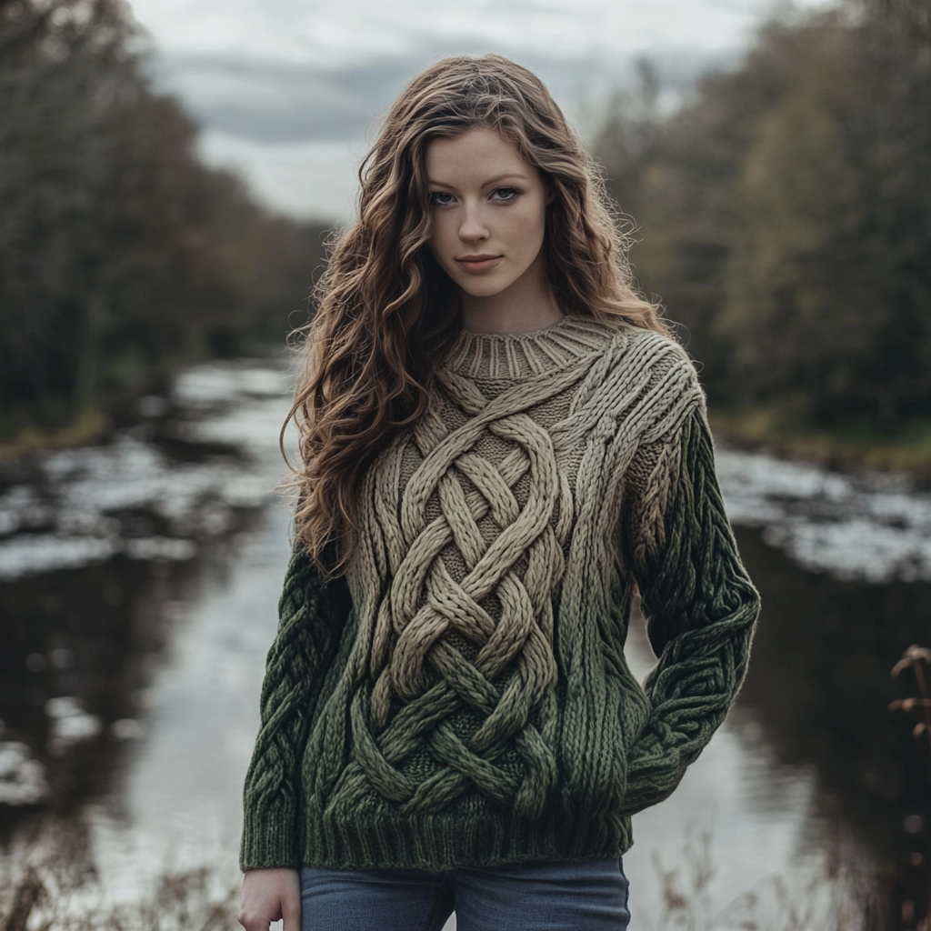 Women's Celtic Knot Art Knit Jacquard Crew Neck Sweater artswardrobe