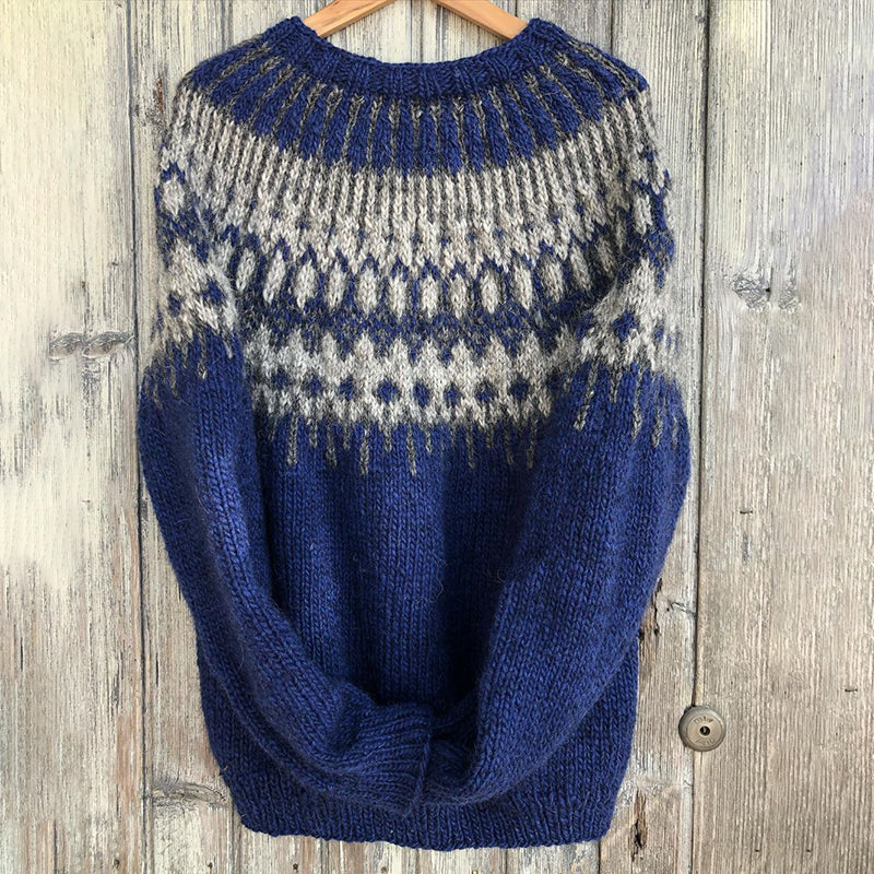 Vintage Warmth Norjalainen Knit Jacquard Icelandic Crew Neck Sweater(Unisex ) elevenforest