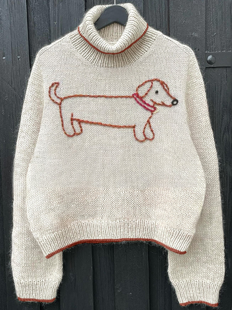 Comstylish Cute Dog Embroidery Cozy Knit Sweater