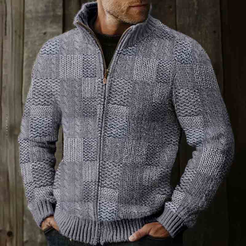 Men's Fairman Island Patchwork Vintage Pattern Zip Sweater artswardrobe