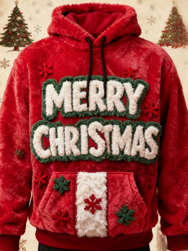 Retro Christmas Print Fleece Pocket Hooded Sweatshirt artswardrobe