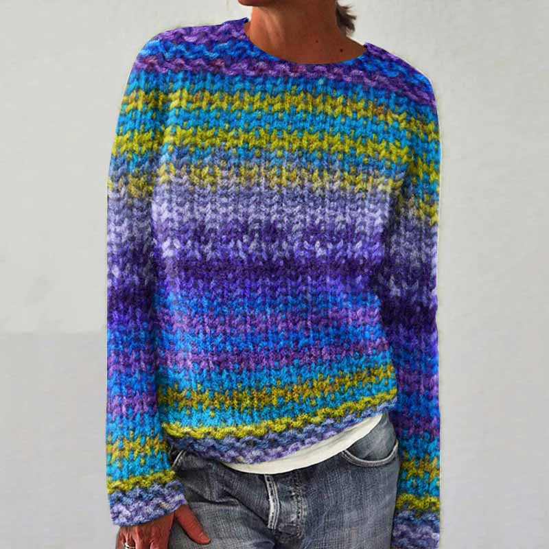 Women'S Vintage Striped Crochet Art Cozy Sweater elevenforest