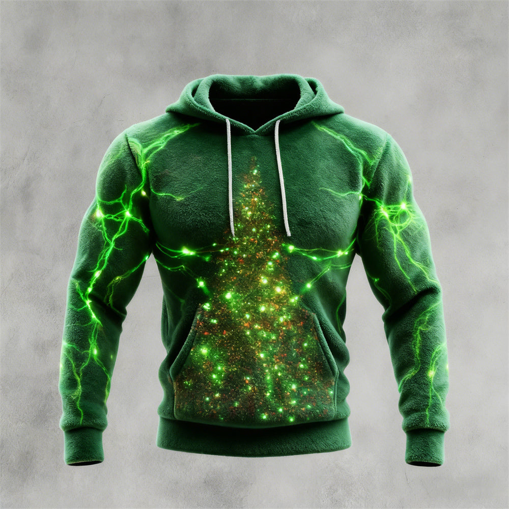 Comstylish Radiant Christmas Tree Men's Hooded Flannel Sweatshirt