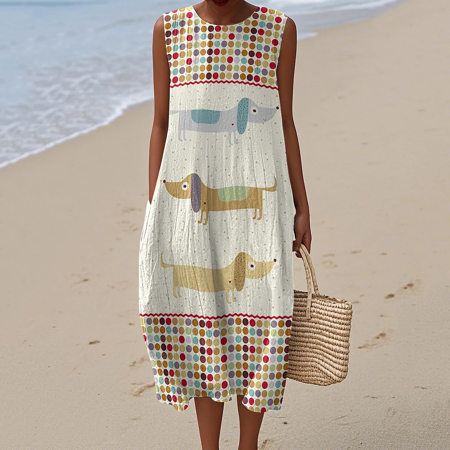 Women's Polka Dot Dog Art Print Dress artswardrobe