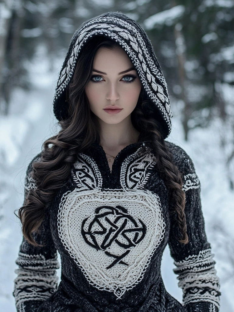 Women's Tribal Style Jacquard Cozy Knit Hooded Sweater elevenforest