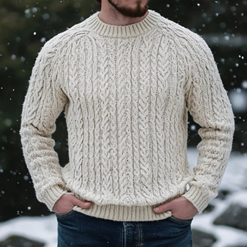 Men's Casual Twisted Round Neck Knit Sweater elevenforest
