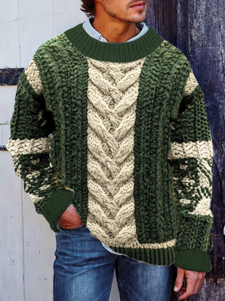 Twisted Floral Knit Pattern Vintage Men's Crew Neck Sweater elevenforest