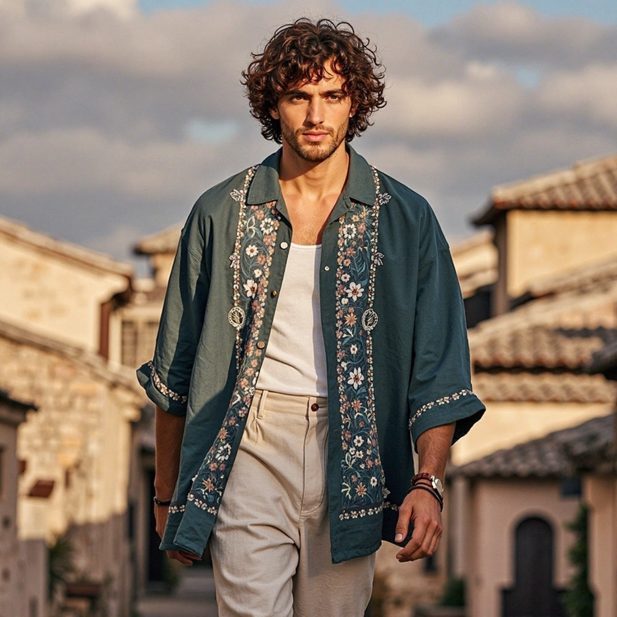 Men's Bohemian Floral Casual Shirt artswardrobe