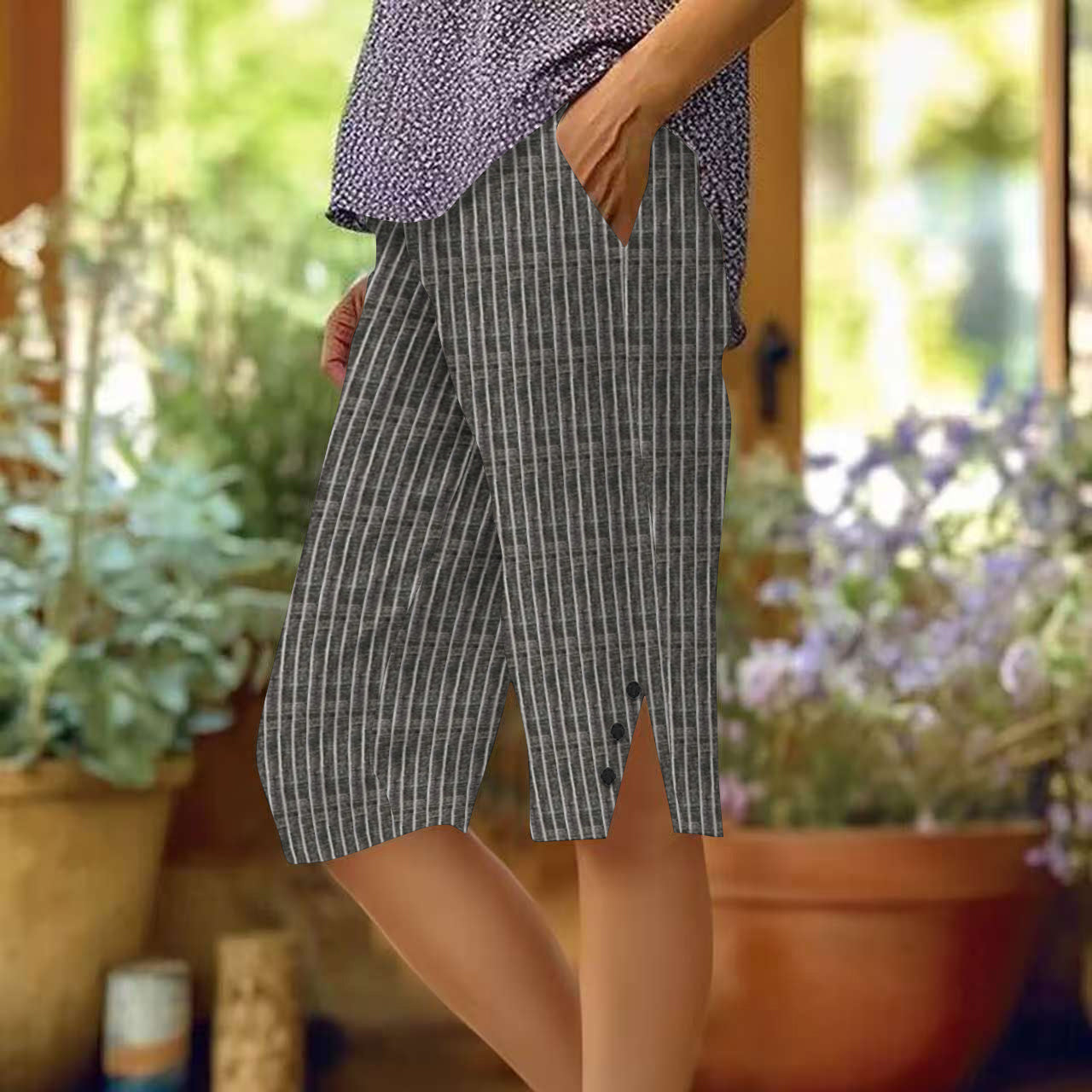 Retro Stripe Pattern Shabby Art Graphics Cozy Linen Shorts artswardrobe