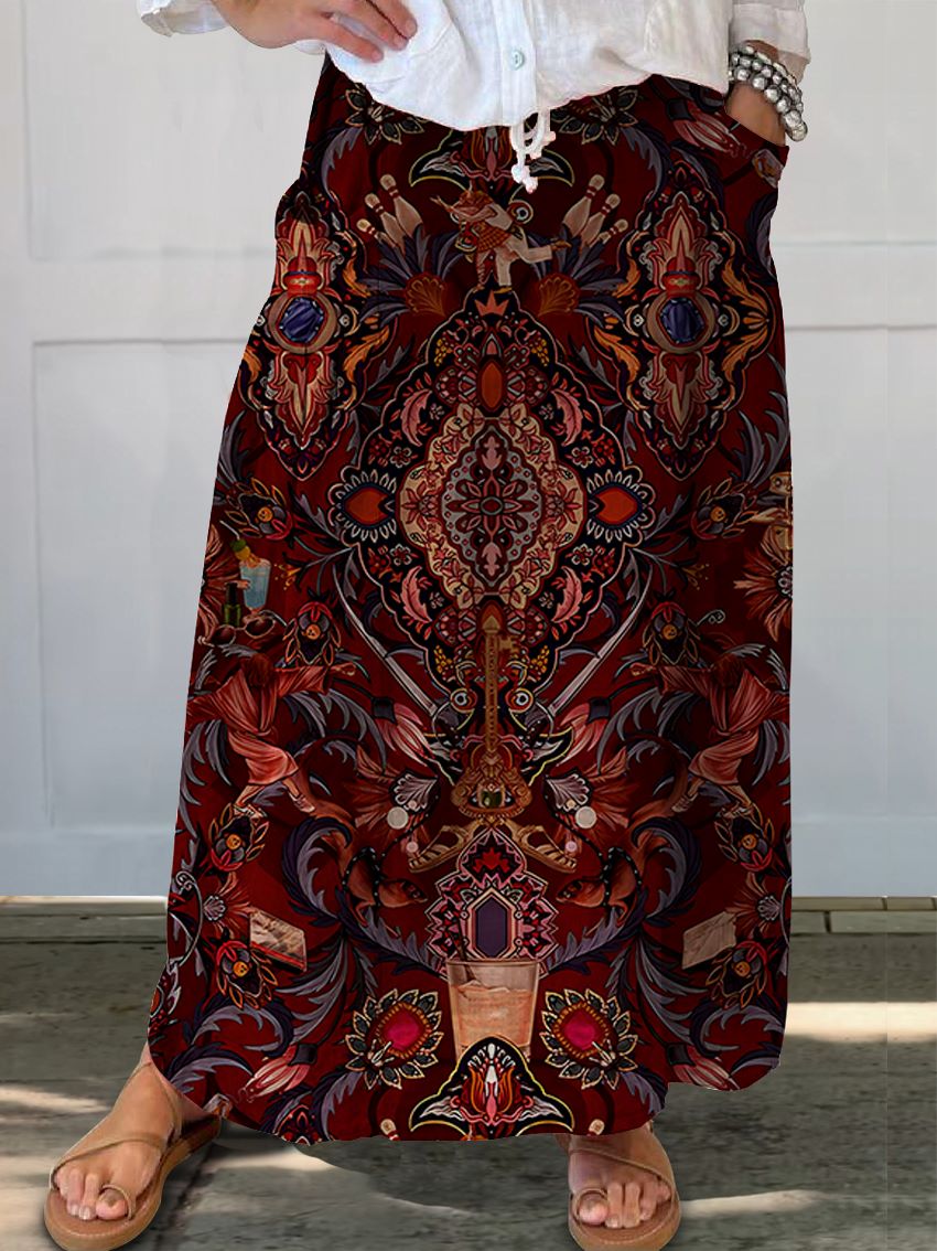 Women's Floral Linen Pocket Half Skirt