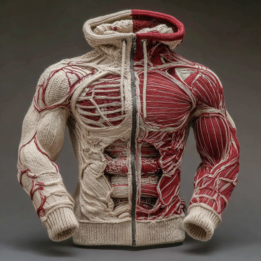 Men's Anatomical Art Warm Chunky Knit Zip-up Sweater artswardrobe