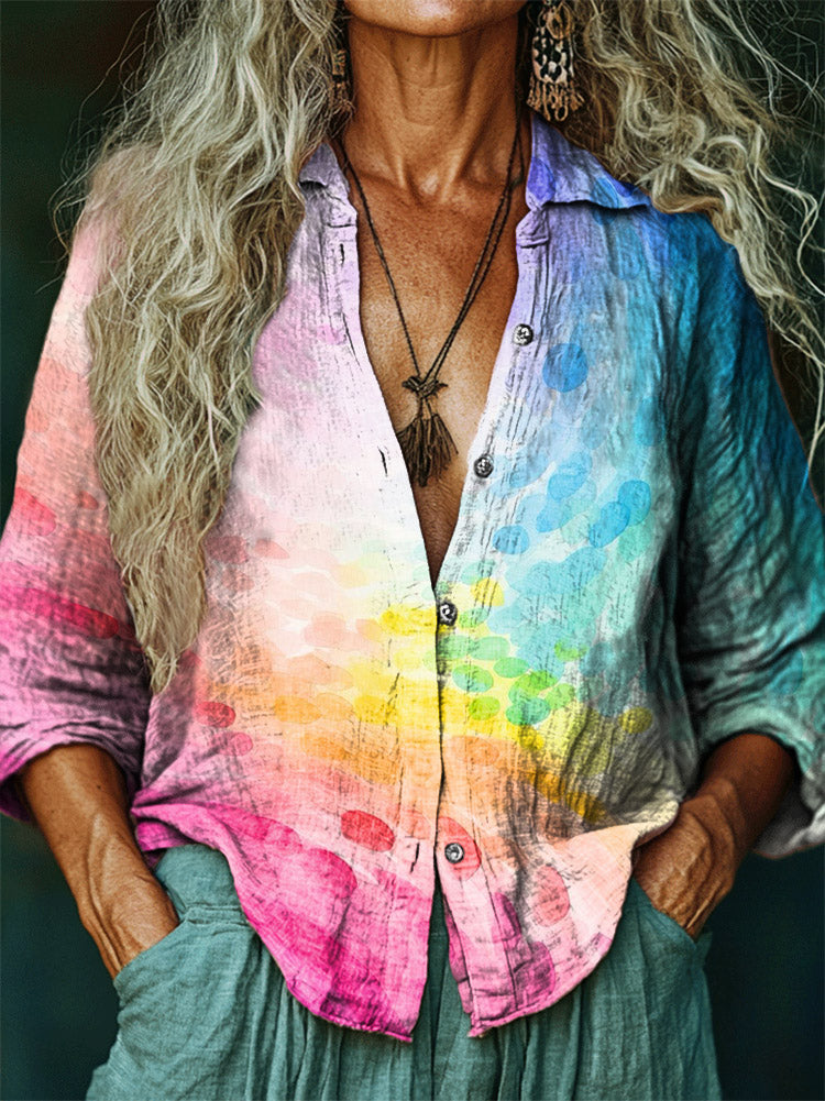 Women's Tie-Dye Pattern Art Print Casual Cotton Shirt