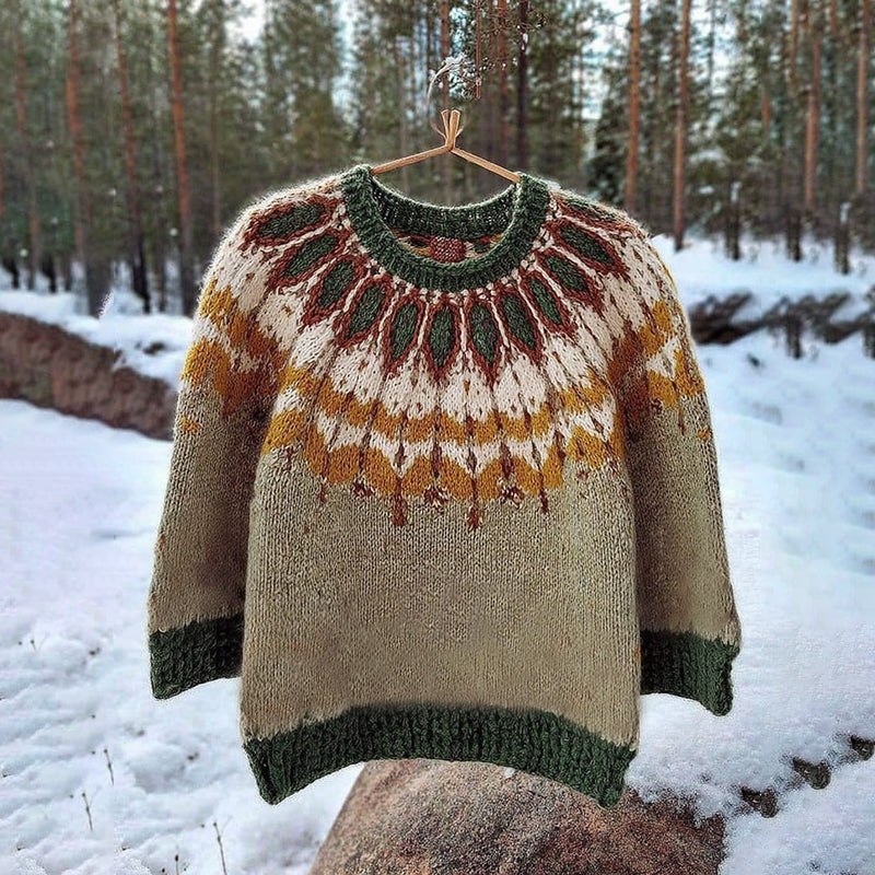 Vintage Icelandic Knit Jacquard Warmth Crew Neck Sweater(unisex) elevenforest