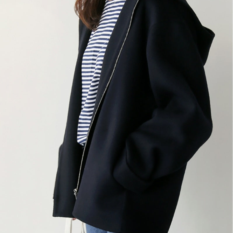 Simple loose woolen coat