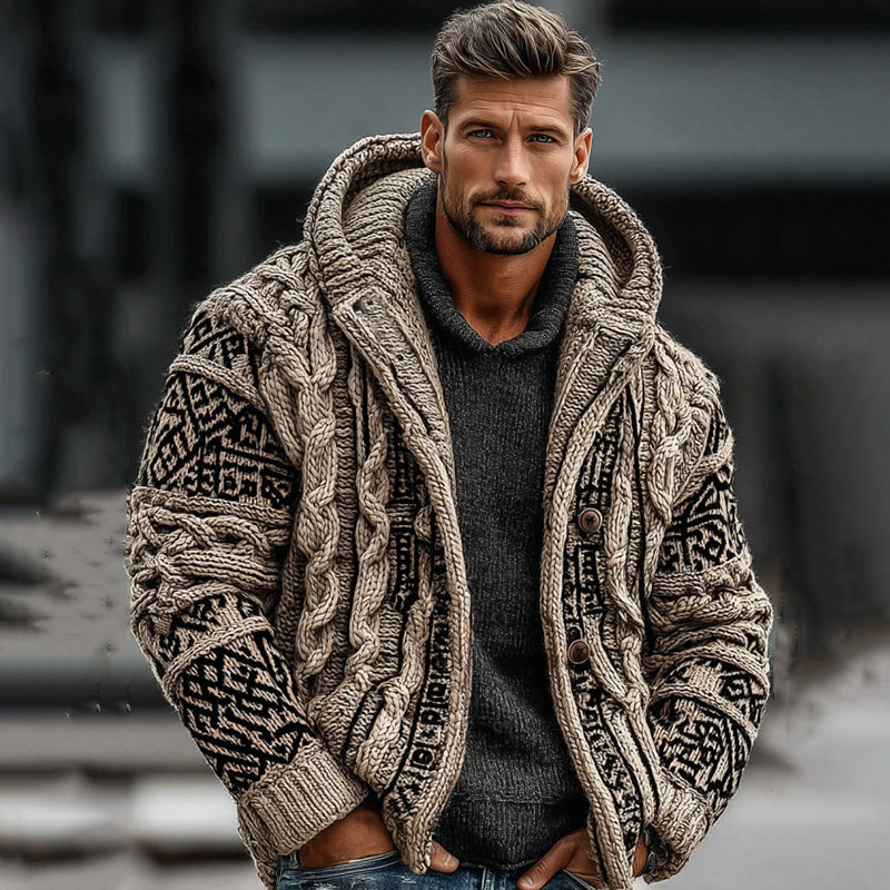 Men's Viking Tribal Art Jacquard Cozy Cardigan Sweater artswardrobe