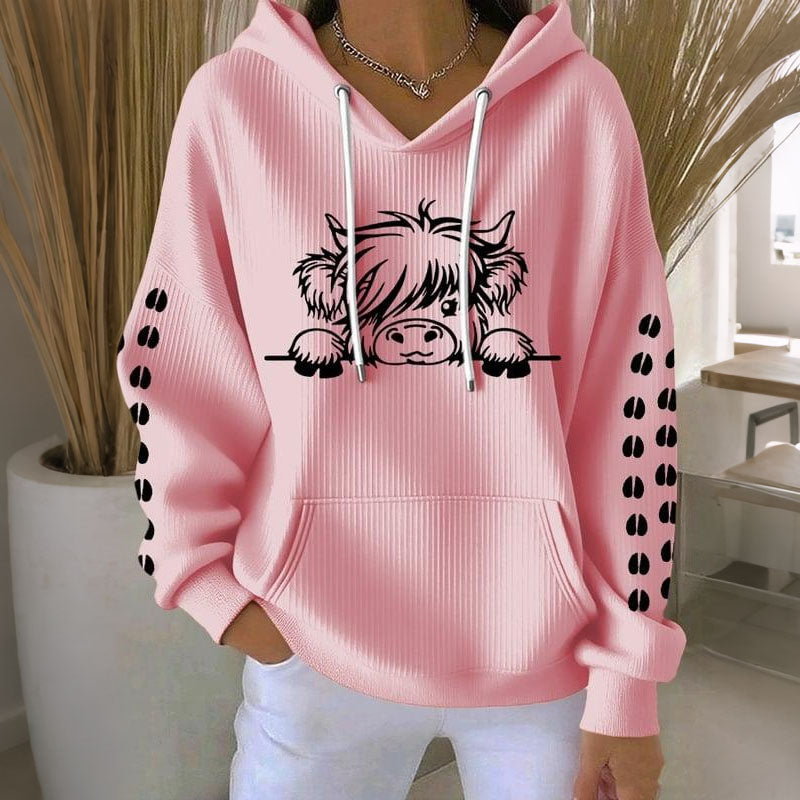 Women's Cute Highland Cow Print Casual Hoodie artswardrobe