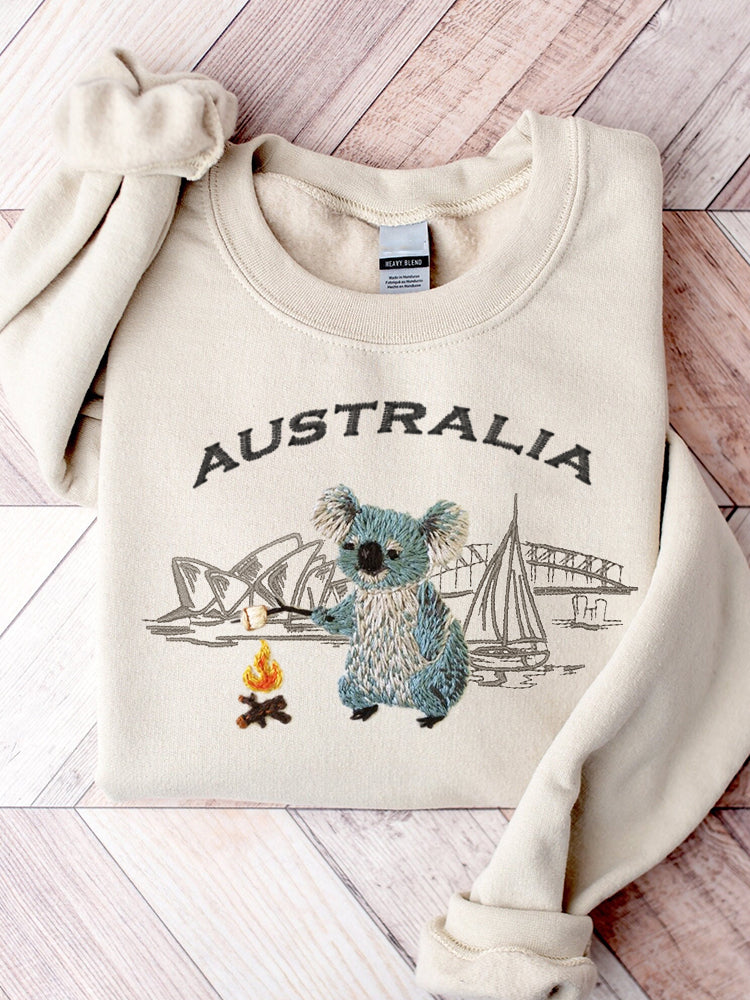 Comstylish Funny Koala Bear Australian Landmark Embroidered Sweatshirt