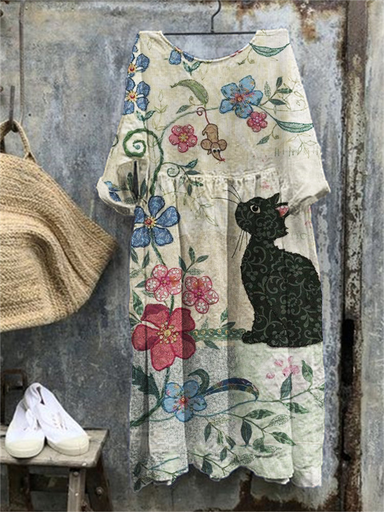 Cat In Nature Fiber Art Pleated Maxi Dress elevenforest