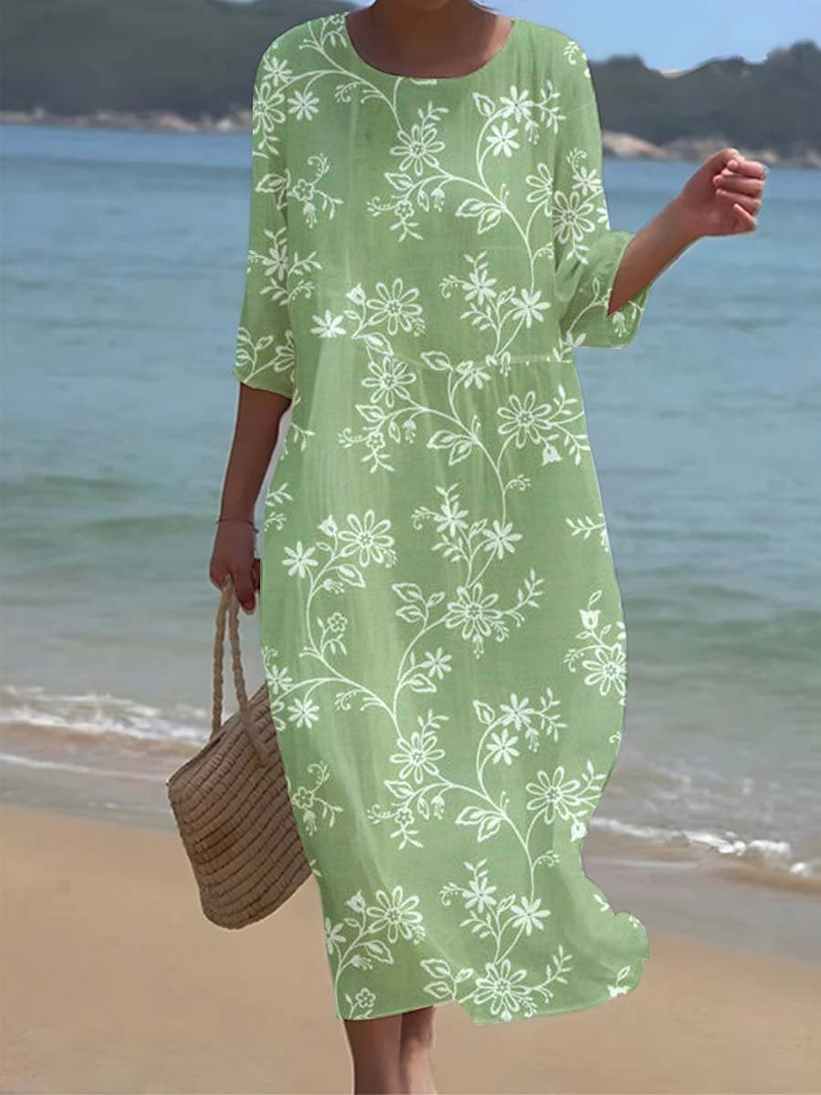 Women's Beach Resort Style Floral Print Pattern Flowing Dress