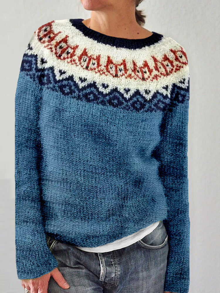 Lovely Fox Knit Art Pattern Cozy Yoke Sweater artswardrobe