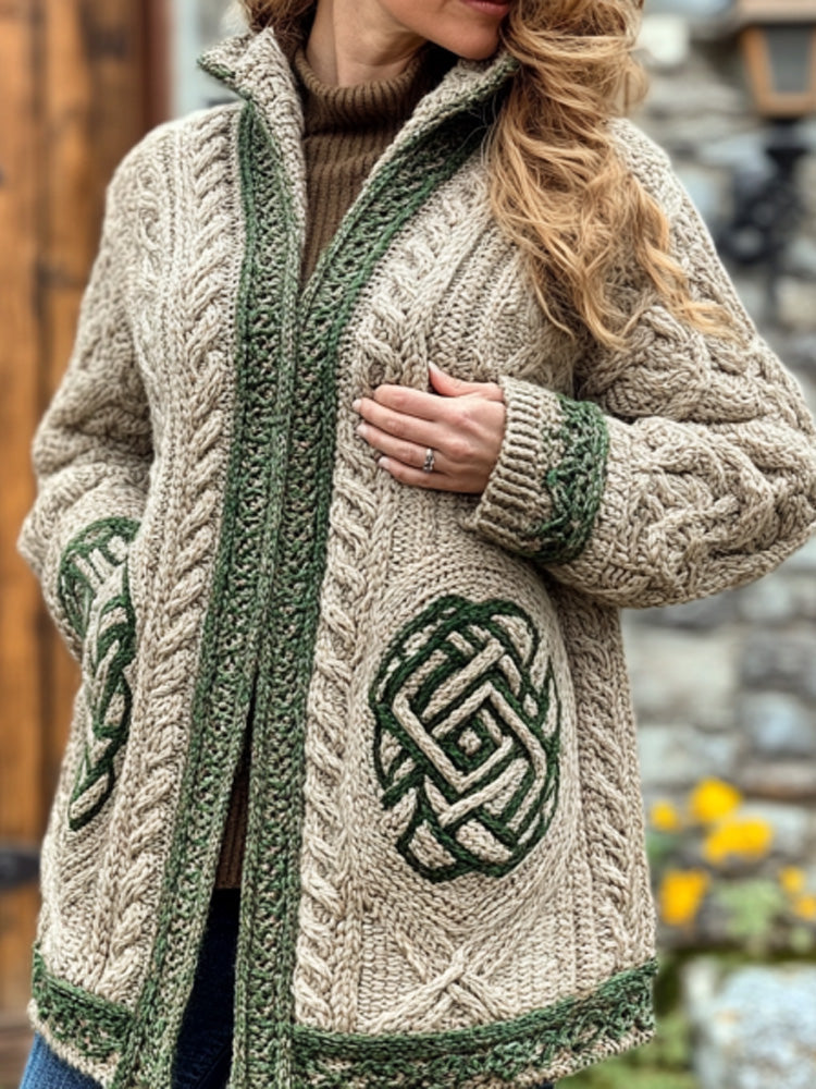 Women's Retro Irish Celtic Knot Cozy Knit Cardigan artswardrobe