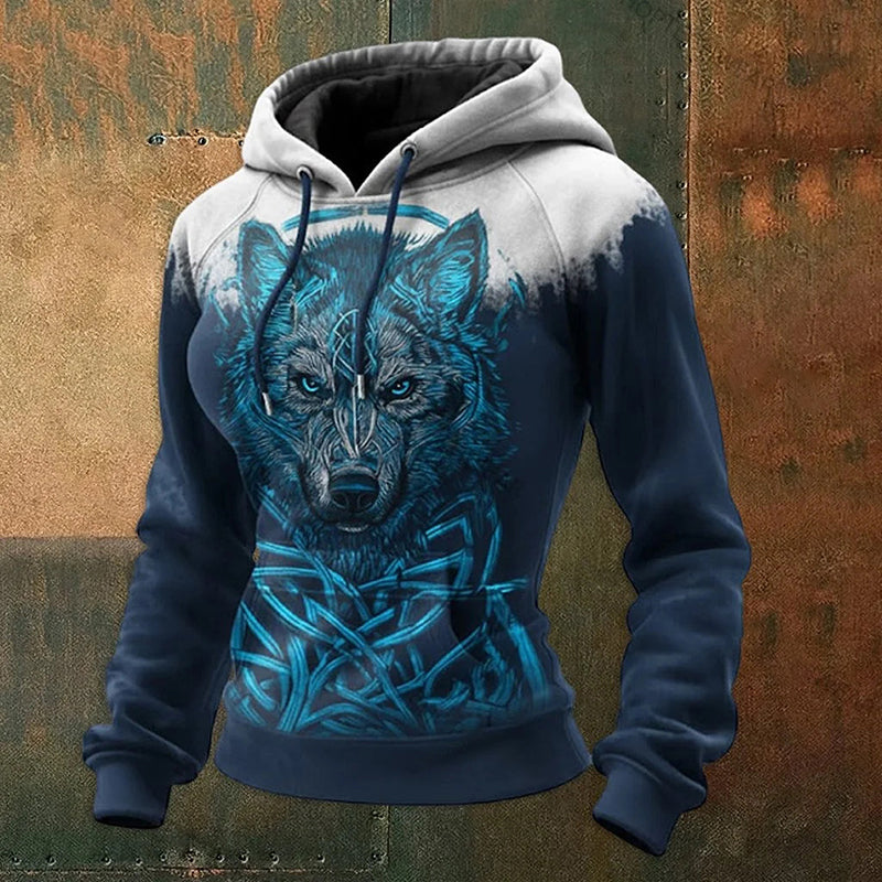 Comstylish Women's Viking Wolf Print Casual Hoodie