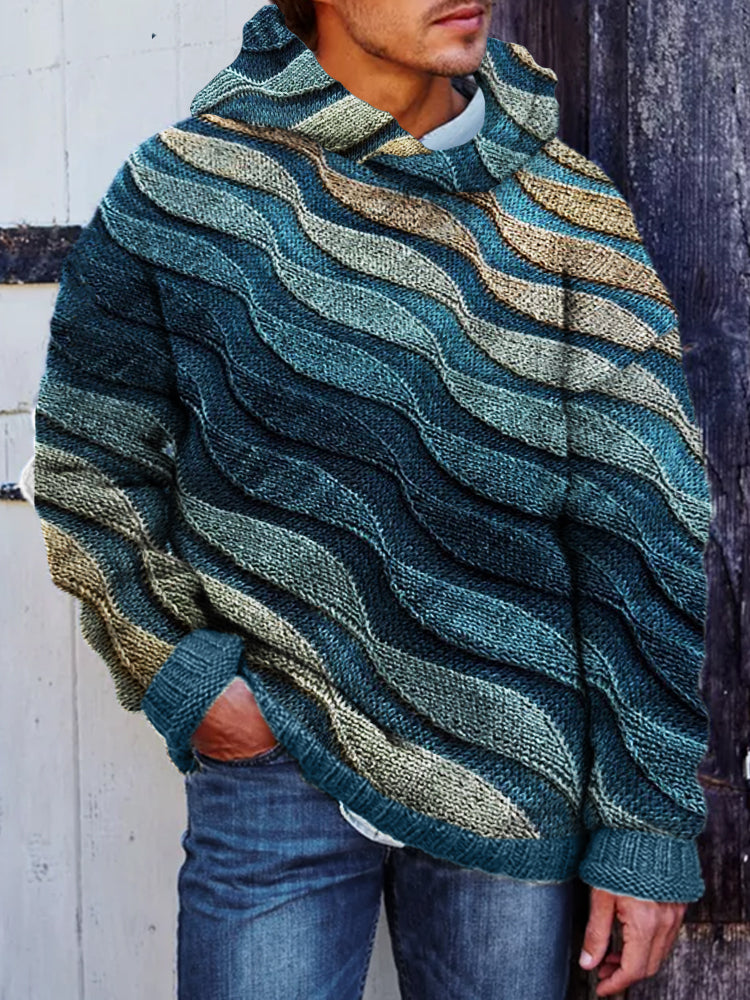 Men's Retro Colorful Fringe Patchwork Knit Cozy Hooded Sweater elevenforest