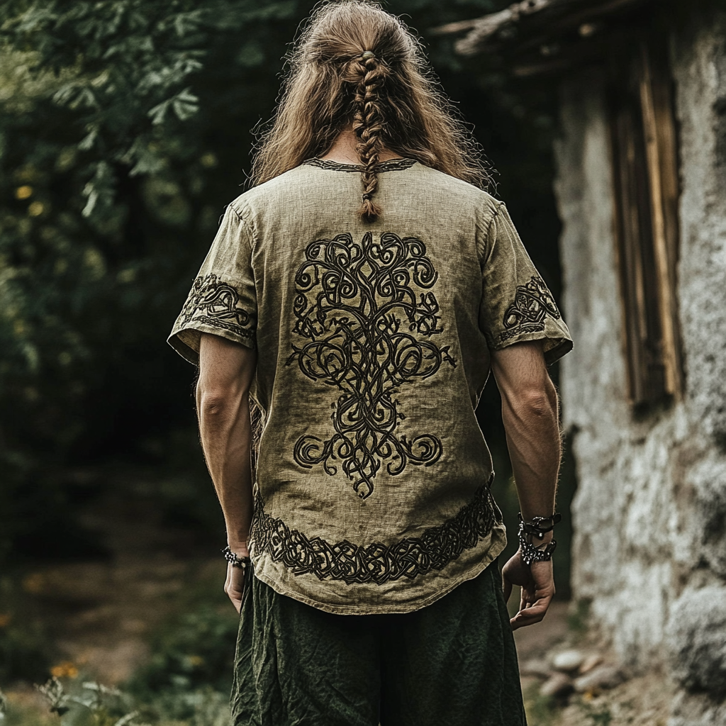 Men's Viking Tree Of Life Rune Print Short Sleeve V Neck T-shirt artswardrobe