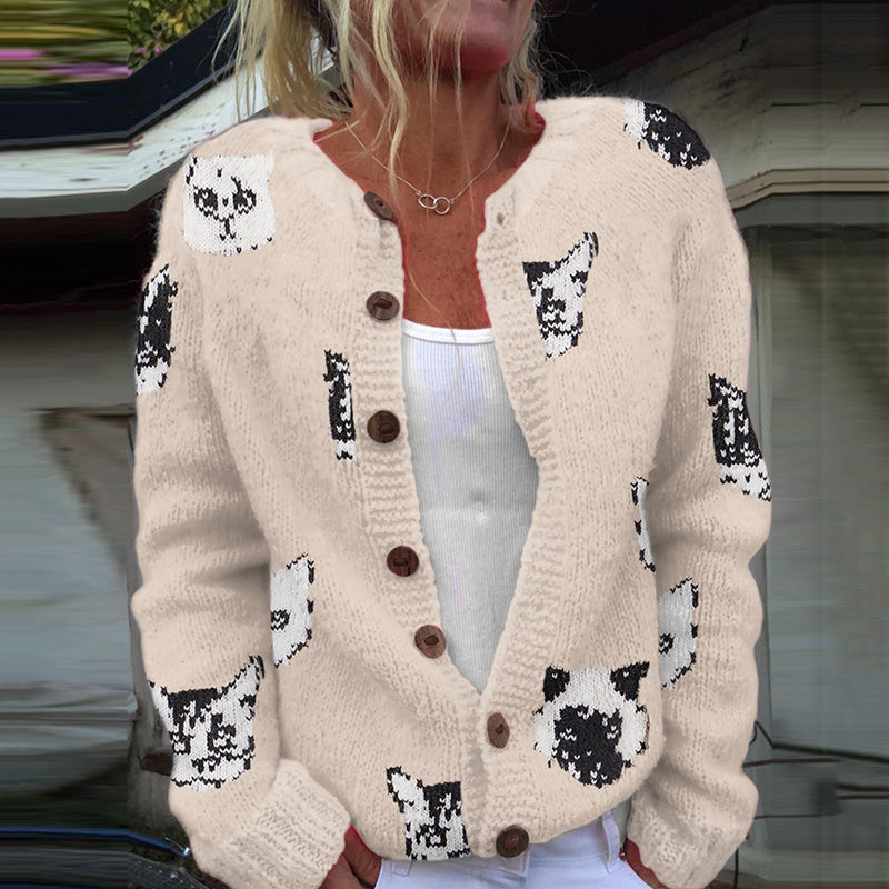 Vintage Funny Cat Embroidery Print Women's Knitted Sweater elevenforest