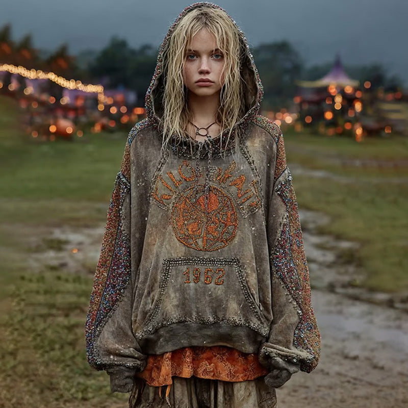 Women's Halloween Vintage Print Hoodie artswardrobe